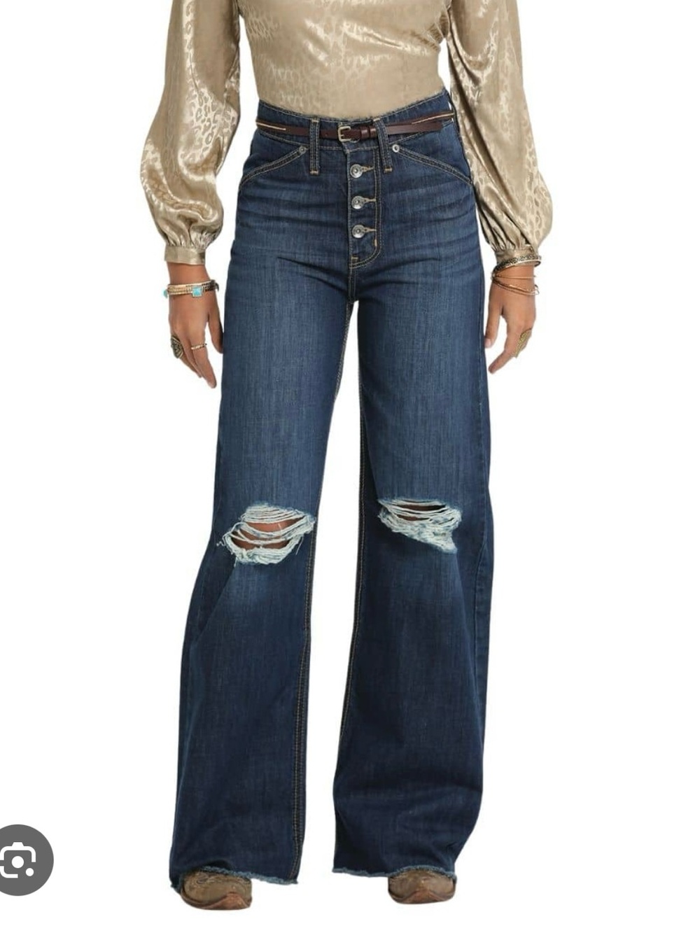 Cruel Girl Dark Blue High-Rise Wide Leg Distressed Jeans